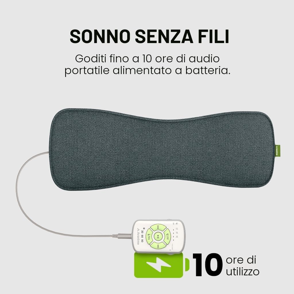 Avantree Slumber 2 – Cuscino Altoparlante Bluetooth con 4 Speaker Piatte, Rumore Bianco, Telecomando,Timer Spegnimento, Cuffie per Dormire, Design Morbido per Dormire di Lato