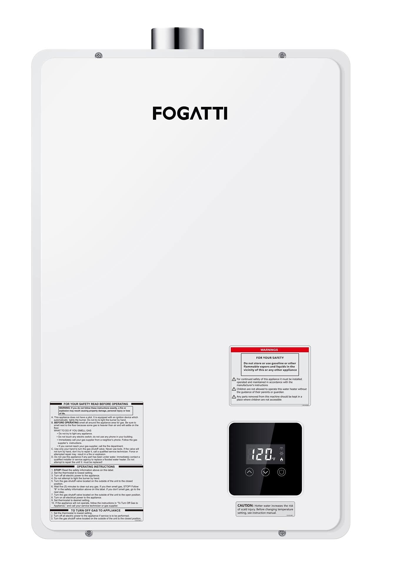 FOGATTI Tankless Water Heater 3.7 GPM Natural Gas Indoor High Efficiency Endless On Demand Hot Water Heater Multiple Points of Use Whole House