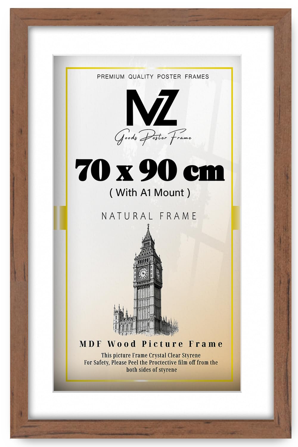 MZ GOODS | MDF Artistic Wall Hanging Frame (90 x 70 cm) With 841 x 594 mm White Mount Engineered Wood | 36x28 Inch Certificate, Diploma, Modern Décor Frame [ Walnut ]