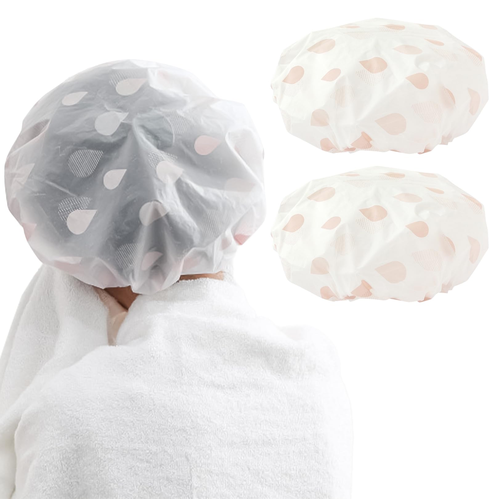 2-Stück Duschhaube, Duschhaube für Damen, Wasserdichte und Wiederverwendbare Duschhauben, Shower Cap 28 cm Breite mit Elastischem Band, Elastische Duschkappe für Damen, Spa, Salon, Wohnungen und Hotel