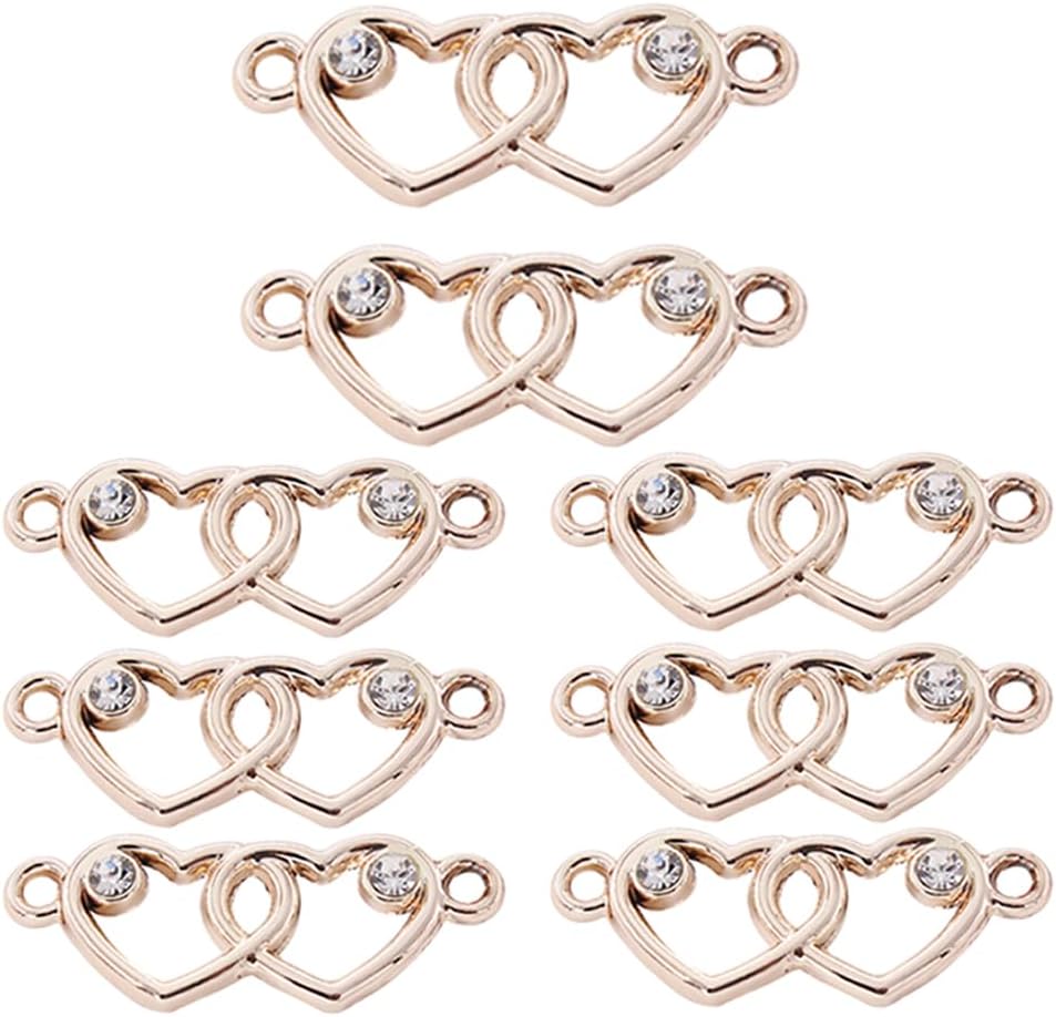 30 Pcs DIY Double Heart Double Hole Charms Pendant Diamond Couple Love Accessories Handmade Necklace Bracelet Earring Anklet Keychain Decoration Best Gift