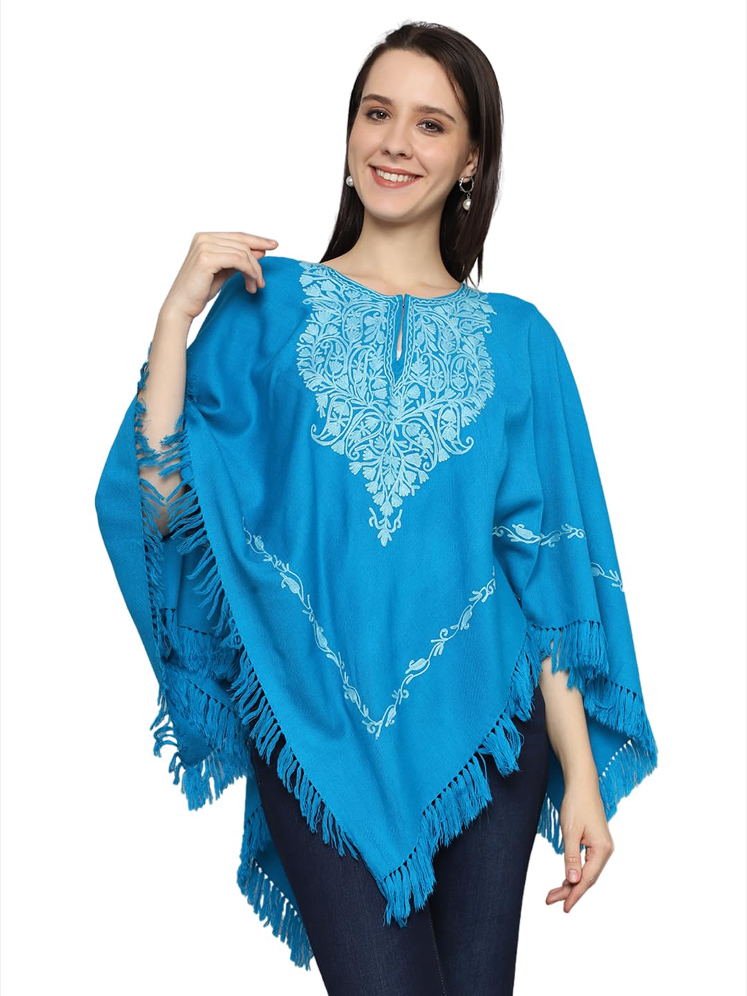 CRAFTBAZARKashmiri Embroidered Cashmillon poncho