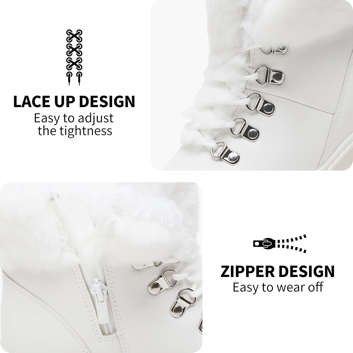 hash bubbie Women's Winter Boots Ankle Booties for Women Warm Fuzzy Boots Lace up PU Leather Snow Boots with Zipper - Image 6