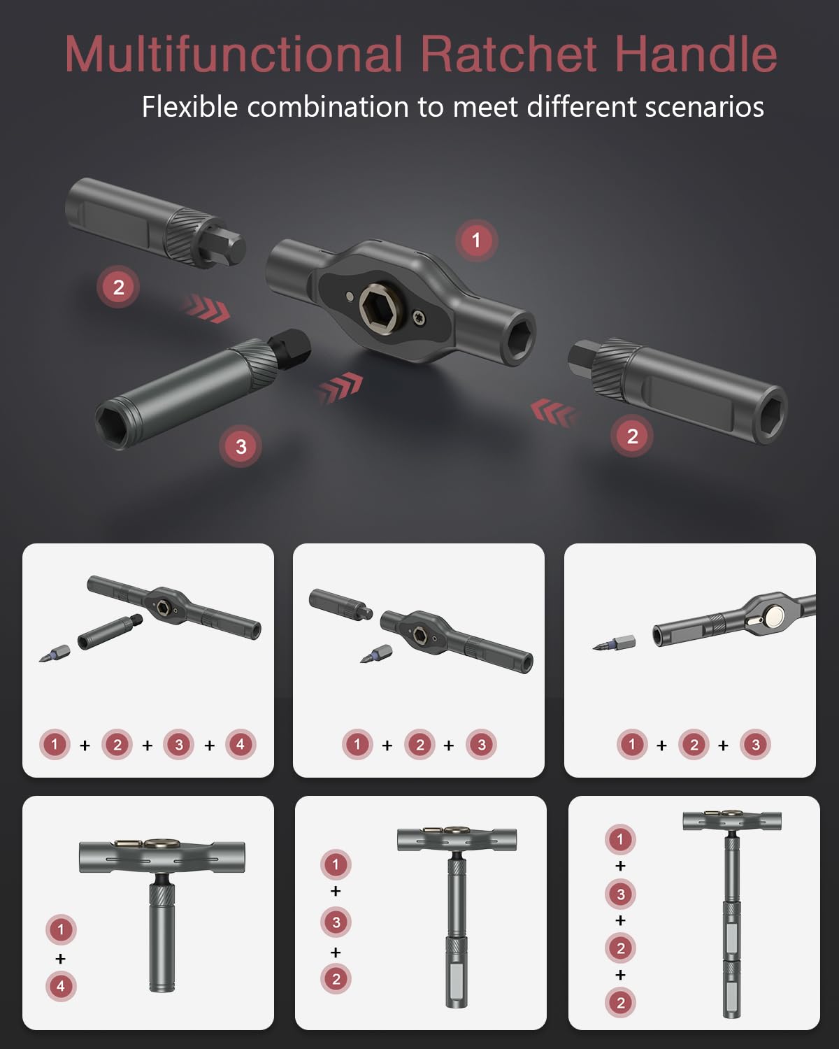LOFICOPER Juego de destornilladores de trinquete, juego de destornilladores magnéticos 42 en 1 con mango de trinquete desmontable, kit de herramientas de reparación multiusos con funda, 40 puntas,
