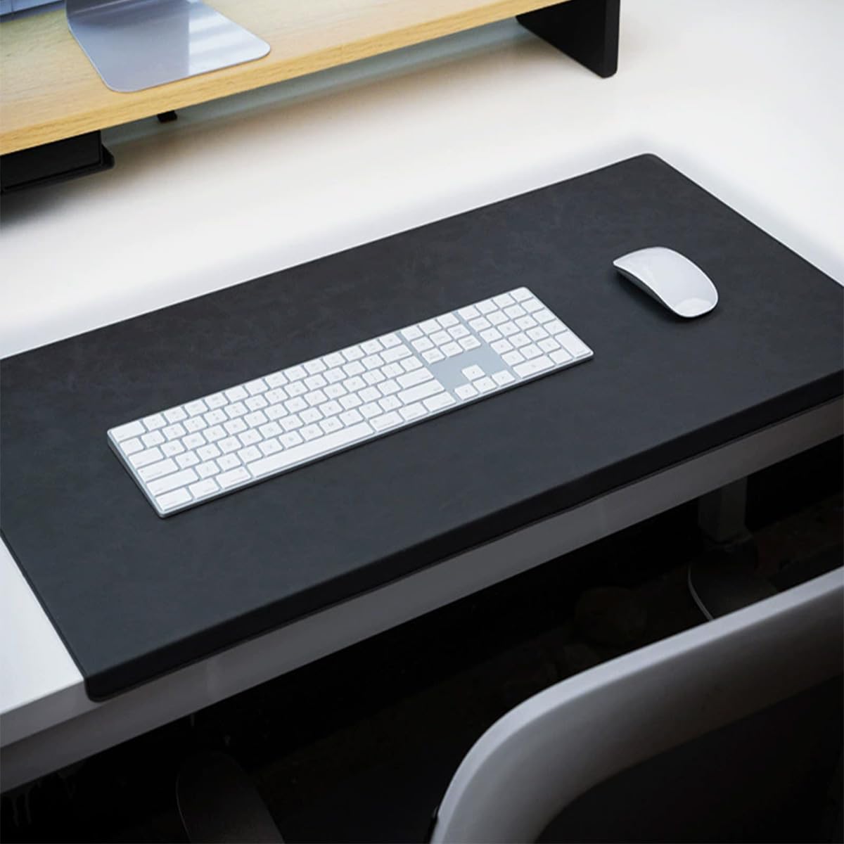 Large Desk Pad with Edge Protection, Edge-Locked Leather Office Table Protector Mouse Mat for Laptop Keyboard, Non-Slip Waterproof Writing Pad (Black,90x43cm)