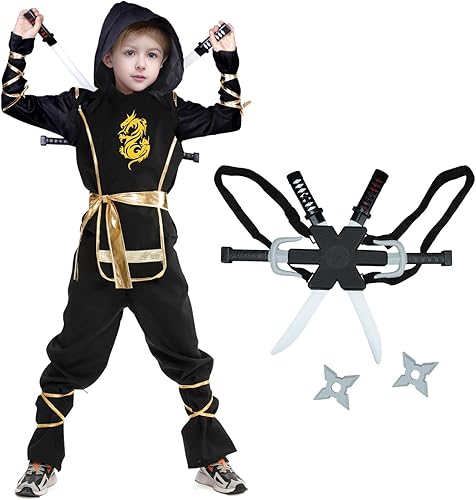 Miniatura 2 de Digi Marker Disfraz de Halloween para niños, disfraz de ninja y juego de simulación con juguetes Ninja de lujo
