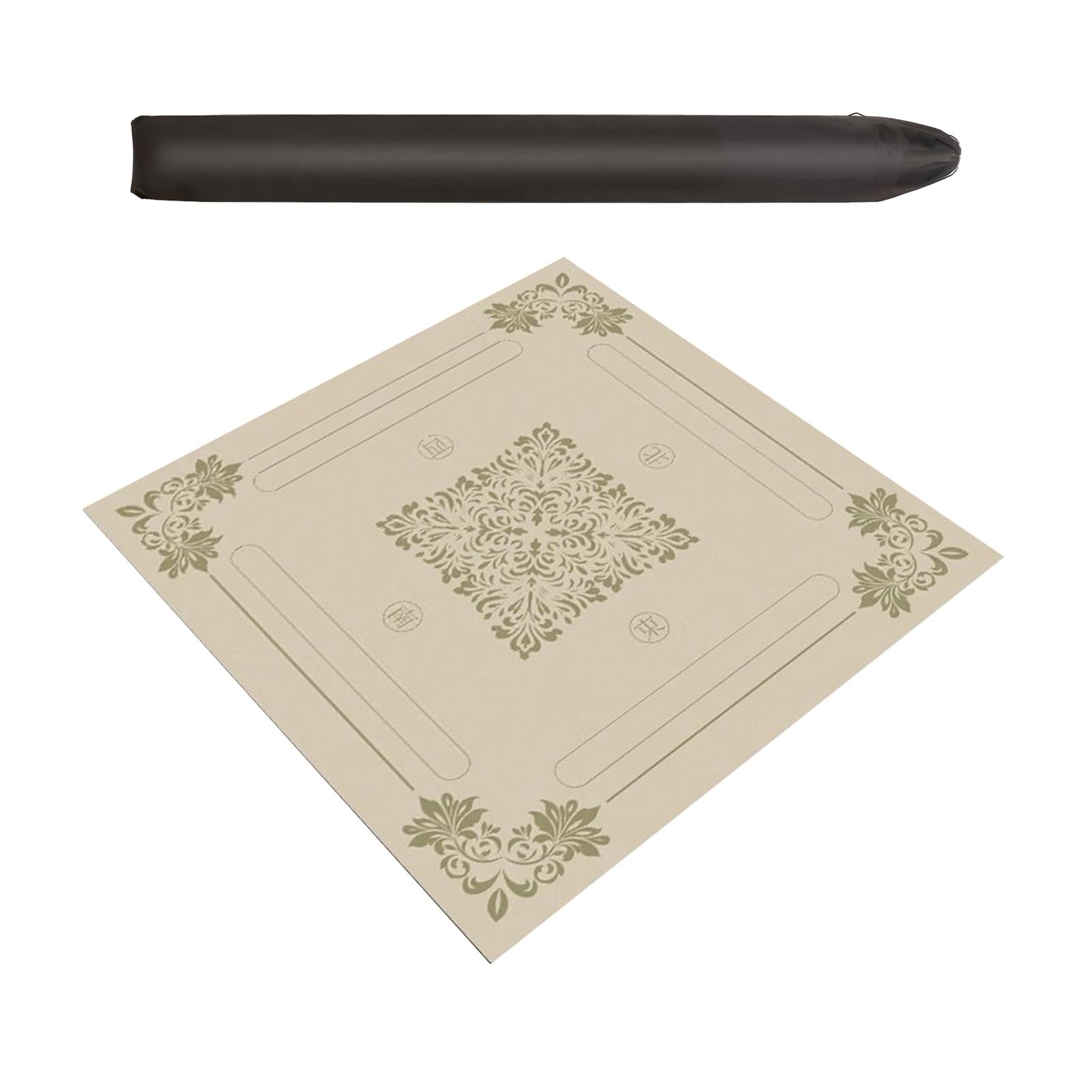 Kwadratowa Pogrubiona Mata Stołowa Do Mahjonga Antypoślizgowa Mata Do Gry Planszowej Z Torbą Do Przechowywania Do Gier Karcianych W Pokera(Beige,39x39")