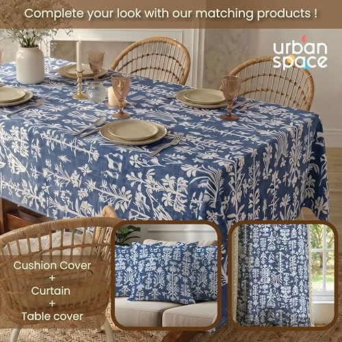 Image of Urban Space 100% Cotton Dining Table Cover for 4 Seater, Printed Cotton Table Cloth for Center Table, 48 inch X 72 inch (Twigs Indigo, 4 Seater)