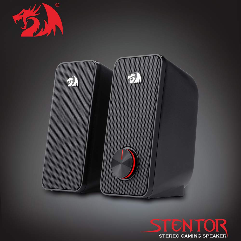 Redragon Altoparlante stereo 2.0 Stentor (GS500) 2x5W per computer con retroilluminazione rossa, alimentato da USB & Jack 3,5 mm
