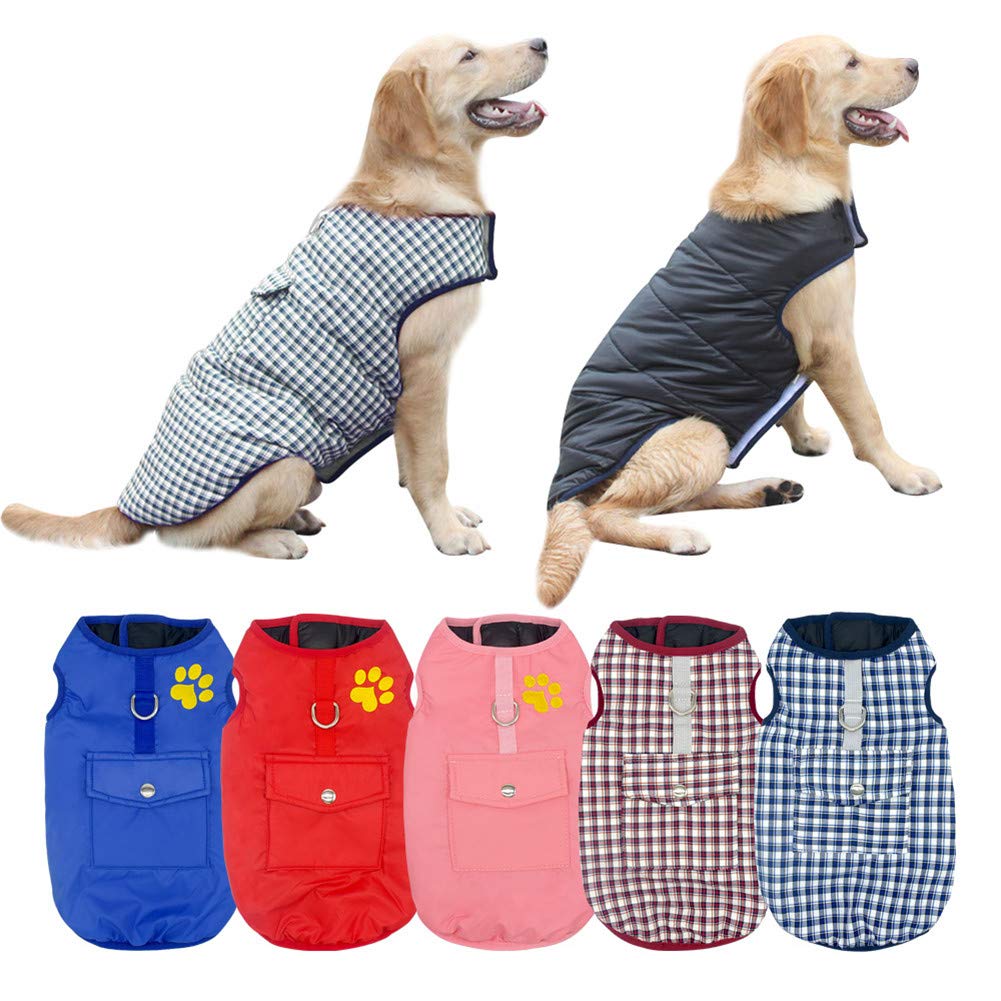 SOCHII Ropa de perro Chihuahua Pug, abrigo de invierno para mascotas, abrigo cálido para perros pequeños, medianos y grandes, gatos, Yorkshire, abrigo para cachorros, XS-3XL, cuadros rojos, 3XL