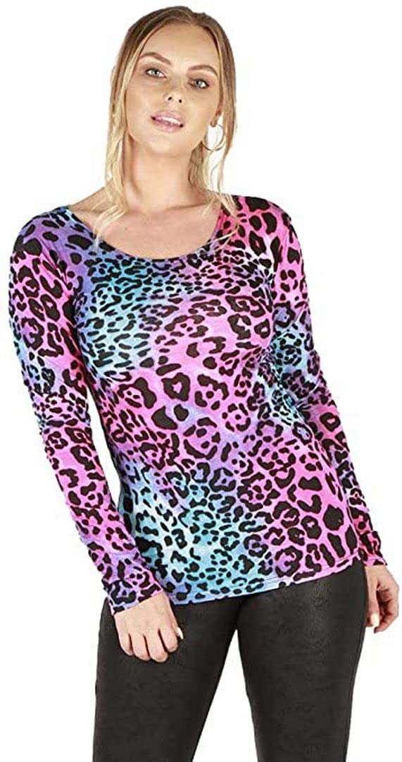 KATSSI Women’s Ladies Long Sleeve Stretch Plain Round Scoop Neck T Shirt Top XXL