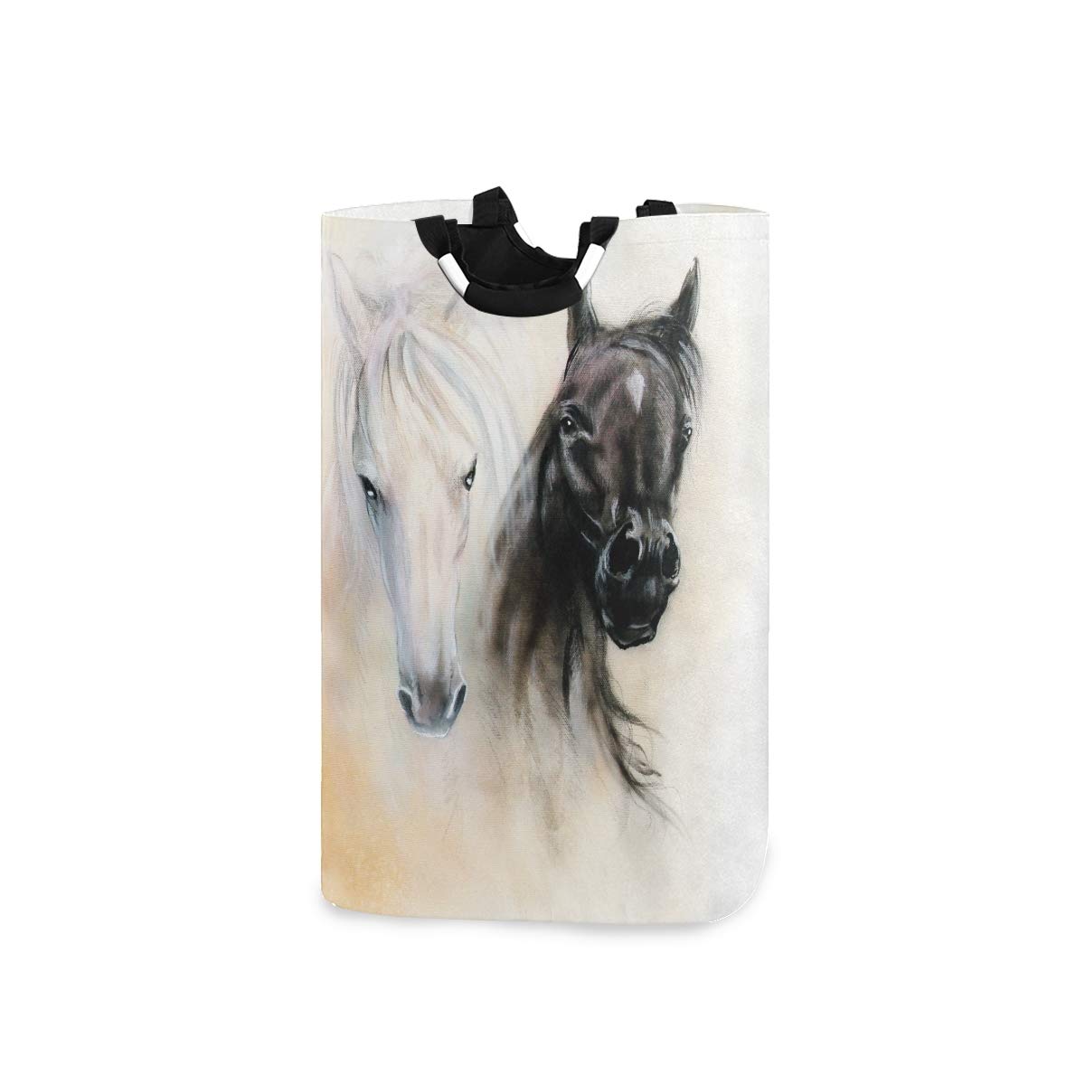 Mnsruu Multicolor Black And White Horse Laundry Basket Collapsible Laundry Hamper With Handle Foldable Laundry Bin