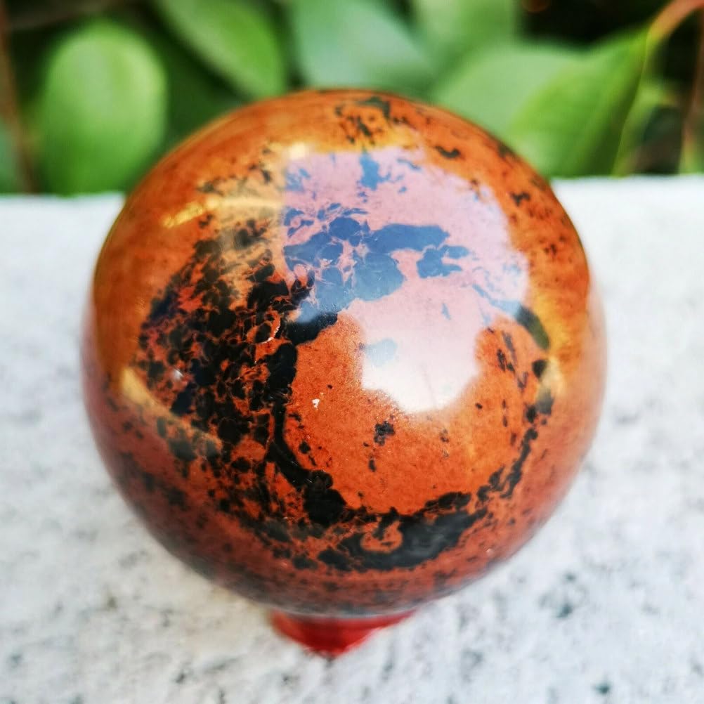 Natürliche rote Schwarze Obsidian -Kristallkugel Heilung Edelstein Quarzball -Skulptur Figur mit Stand für die Wahrsagungsmeditation Feng Shui Schutzdekoration,70~80mm