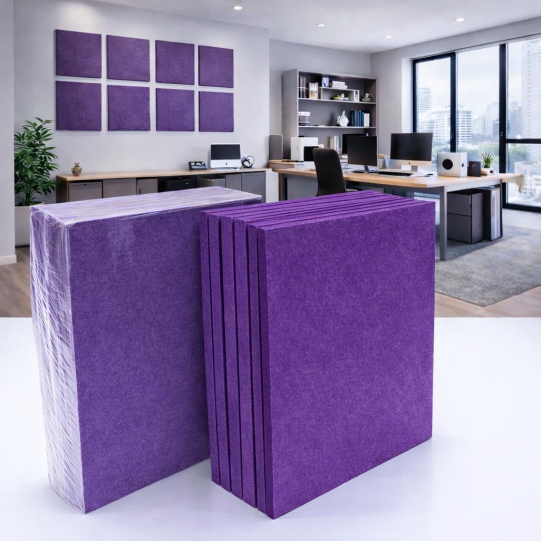 MMT Acoustix® Premium Felt Acoustic Panels for Offices, Bedrooms & Studios | Sustainable PET Felt Panels for Echo Reduction & Sound Absorption | 1x1 ft, 9mm Thick | Berry – Pack of 8