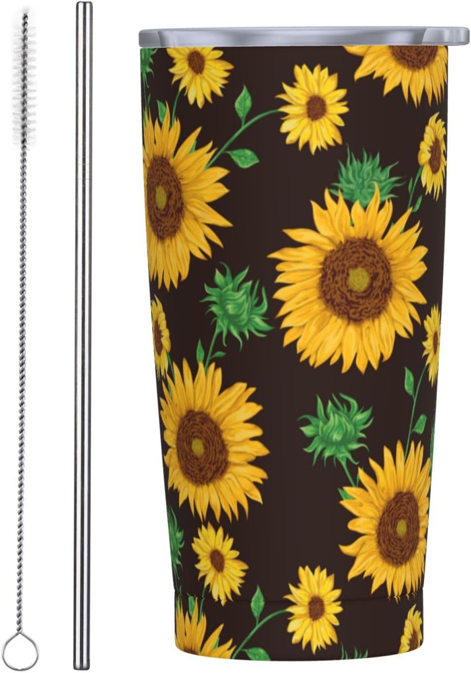Sunflowers Tumbler 20oz Floral Stainless Steel Insulated Tumblers with Lid and Straw Flowers Travel Coffee Mug Tea Wine Cups Water Bottle Gifts for Women