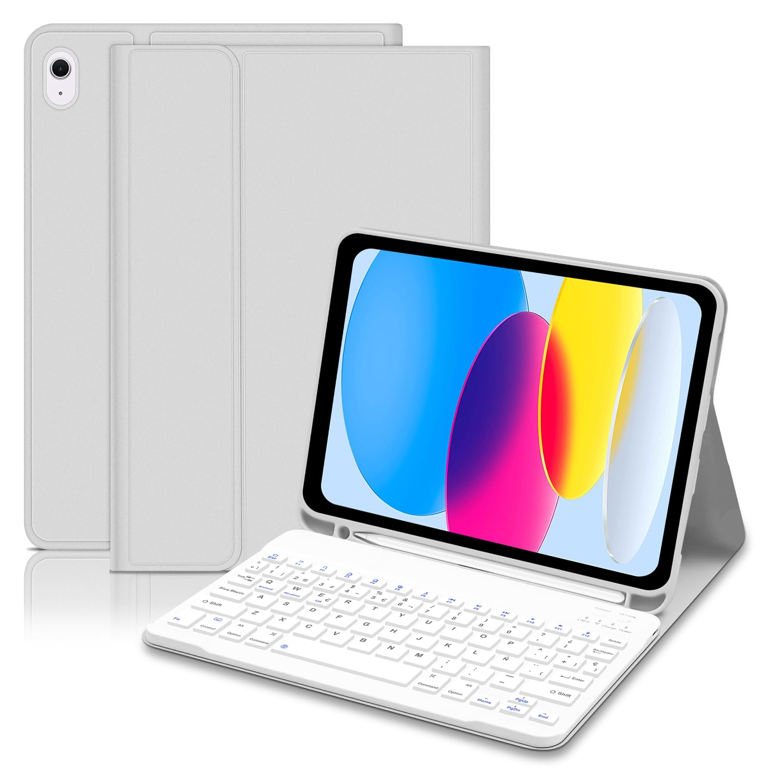 Lielax Funda Teclado para iPad 11.ª Gen (A16) / 10.ª Generación (11/10.9 Pulgadas) 2025/2022, Bluetooth Inalámbrico Desmontable Español Ñ Teclado para iPad 10/11 Gen, Gris