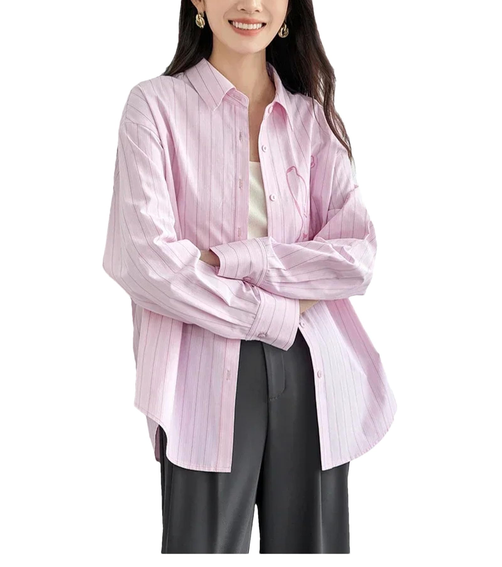 Camicette primaverili a righe da donna eleganti casual con stampa a maniche lunghe