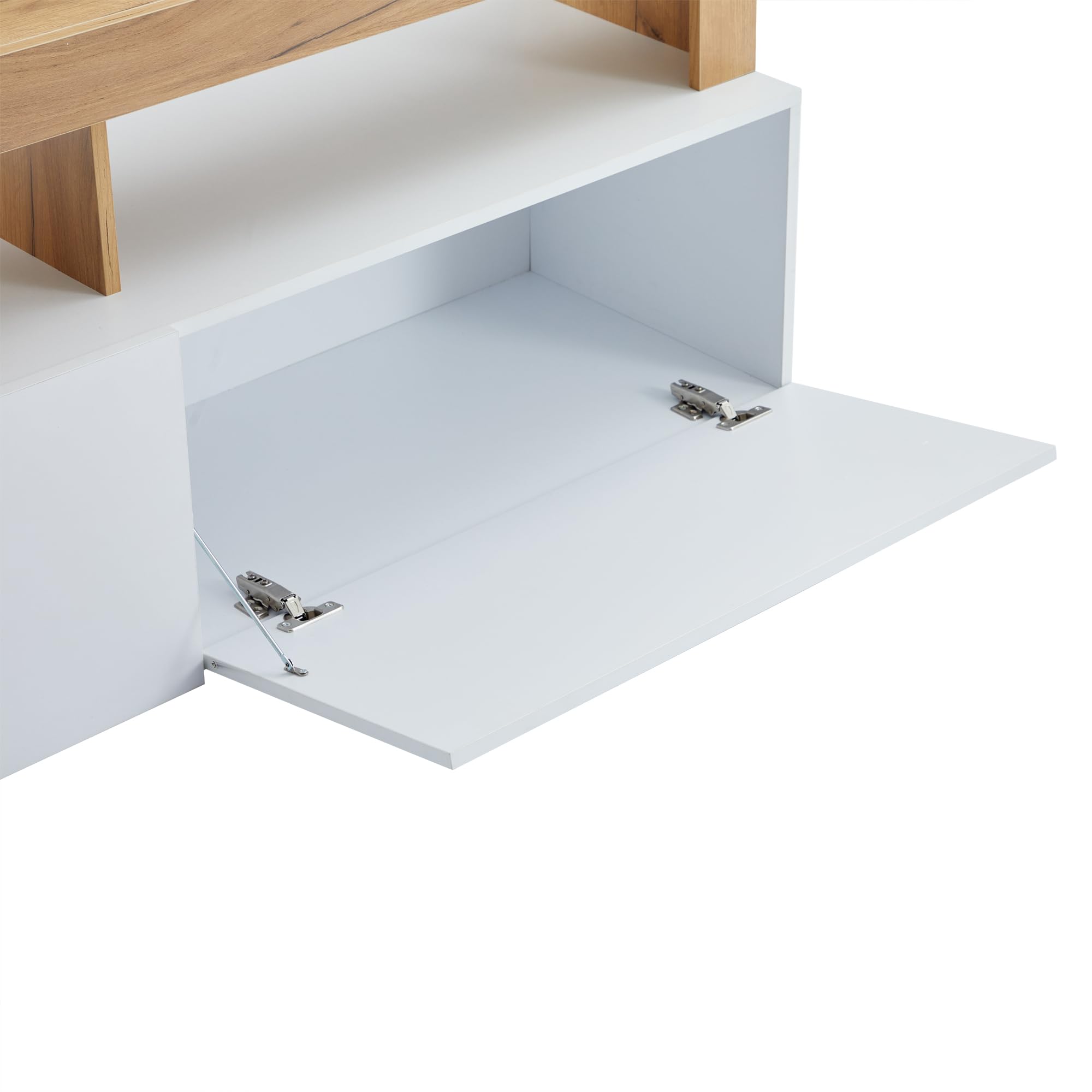 Mueble de TV moderno para televisores de hasta 80 pulgadas, espacio de almacenamiento abierto con luz indicadora LED, adecuado para armario de dormitorio y sala de estar, marco de madera