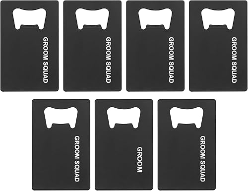 PartyGifts&beyond Regalos para padrinos de boda, 7 unidades, abrebotellas de tarjetas de crédito, tamaño de tarjeta de acero inoxidable, tapa para