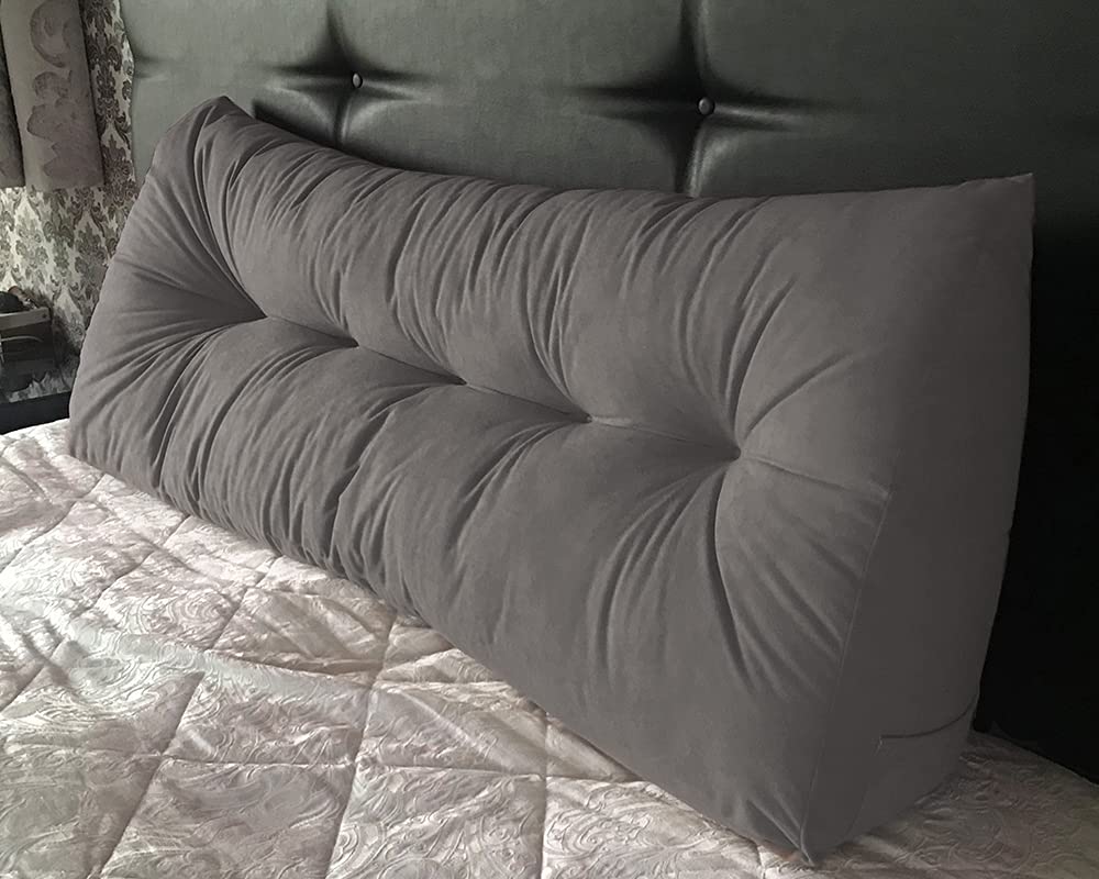 Lancashire Textiles Grey (Mint Tint) 20 X 50 X 135Cm (Double Bed) Luxury Faux Suede Triangular Wedge Bedroom Headboard Cushion - Headboard Bolster Support Pillow For Bed, Sofa, Chair – Grey