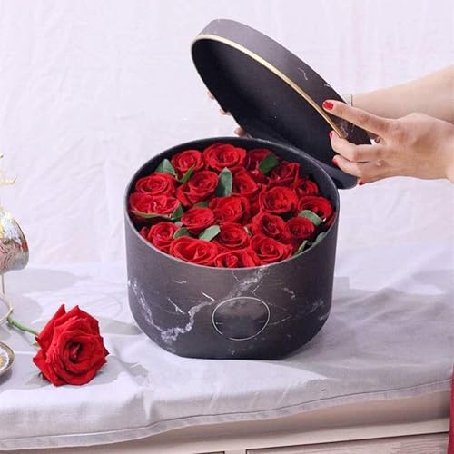 BBJ WRAPS Caja de papel de flores de mármol vintage Cajas redondas de floristería para ramo con tapas Set3 (SML) (blanco)