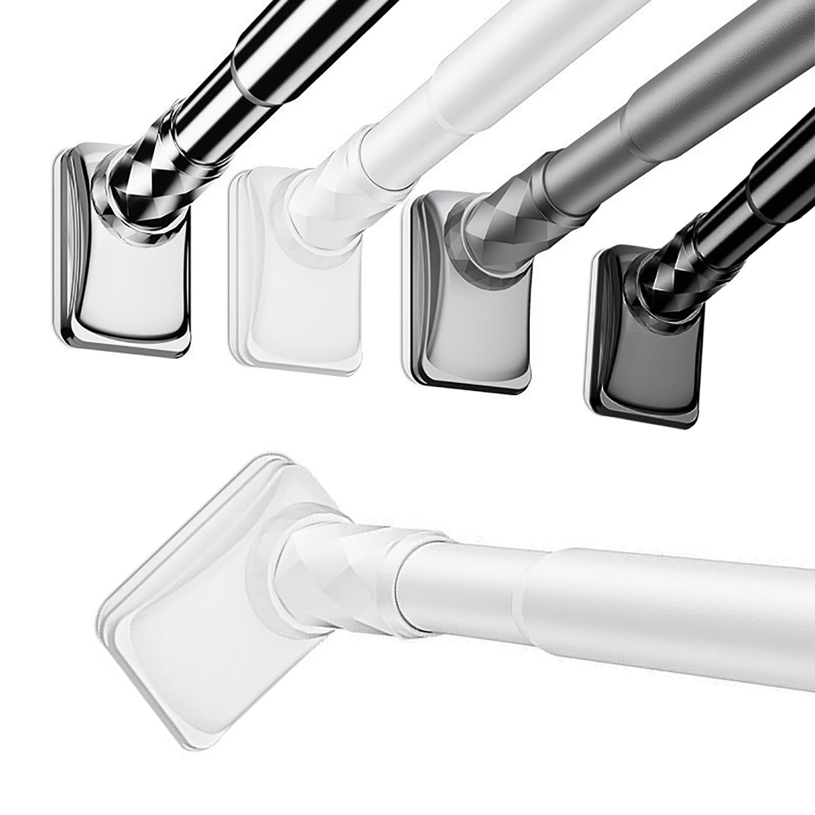 GLDYTVF Stainless Steel Tension Curtain Rod - No Drill Self-Locking Pressure Mount for Bathroom Toilet Wardrobe Kitchen (White 110-190cm / 44-74in)