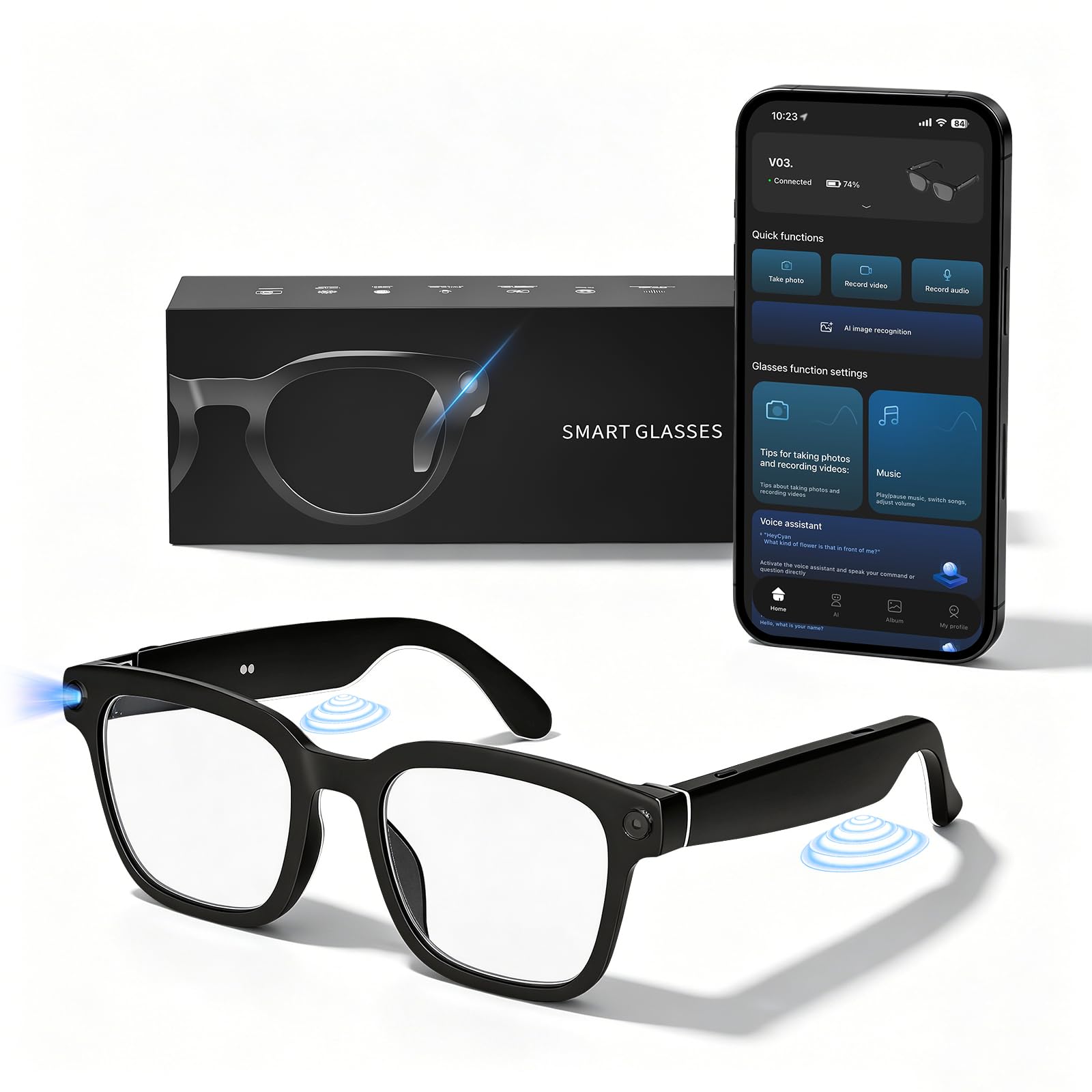 Smart Glasses with Built-in HD Camera, Video Recording & AI Voice Assistant | Open-Ear Bluetooth Audio, Hands-Free Phone Calls & Multi-Language Real-Time Translation, Anti-Shake Video & Photo Capture-image-2