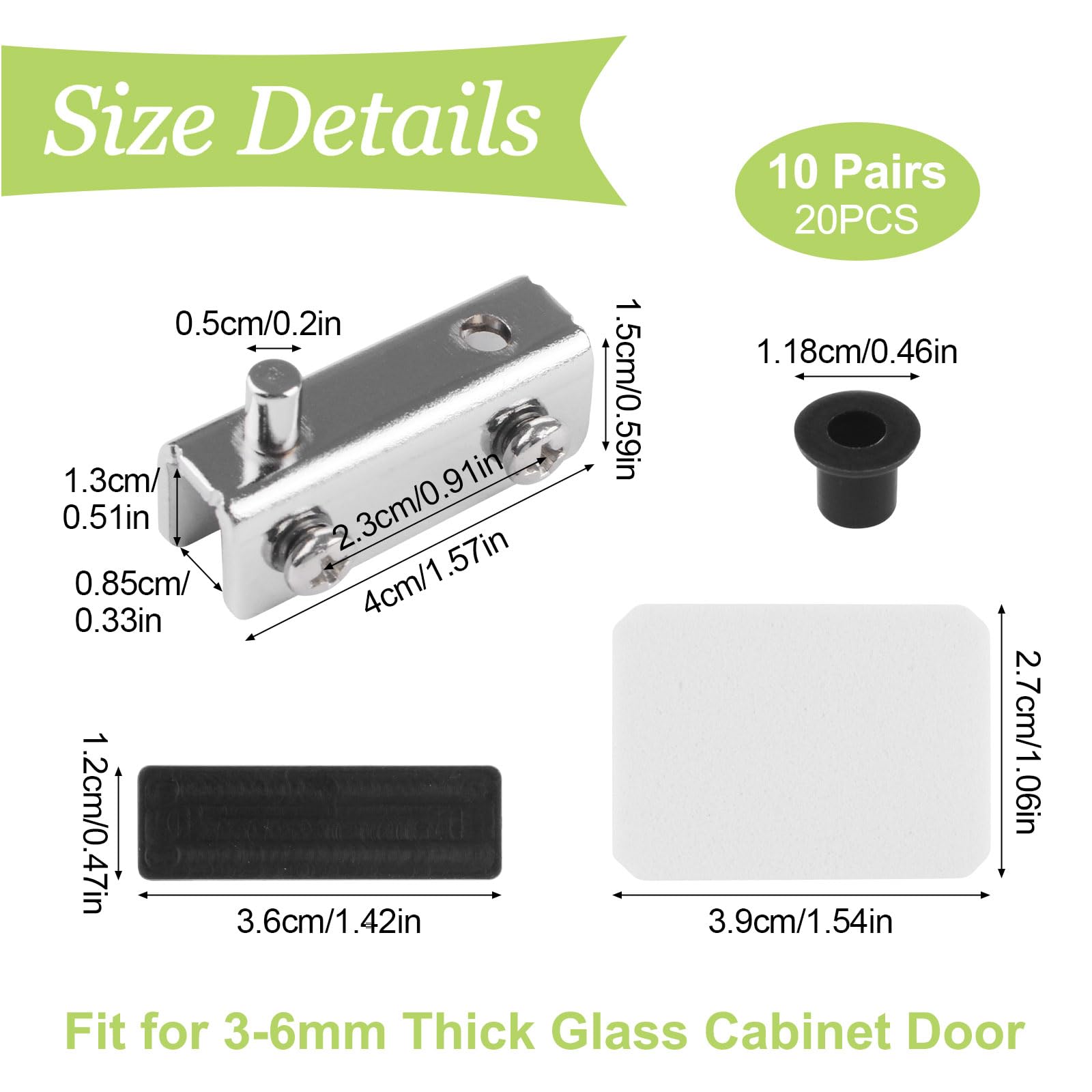 20 Paar/40 Stück rahmenlose Glastür-Schwenkscharniere Verstellbare Glas-Schranktür-Klammerscharniere Passend für 4-6 mm frei schwingendes Glas (Silber)
