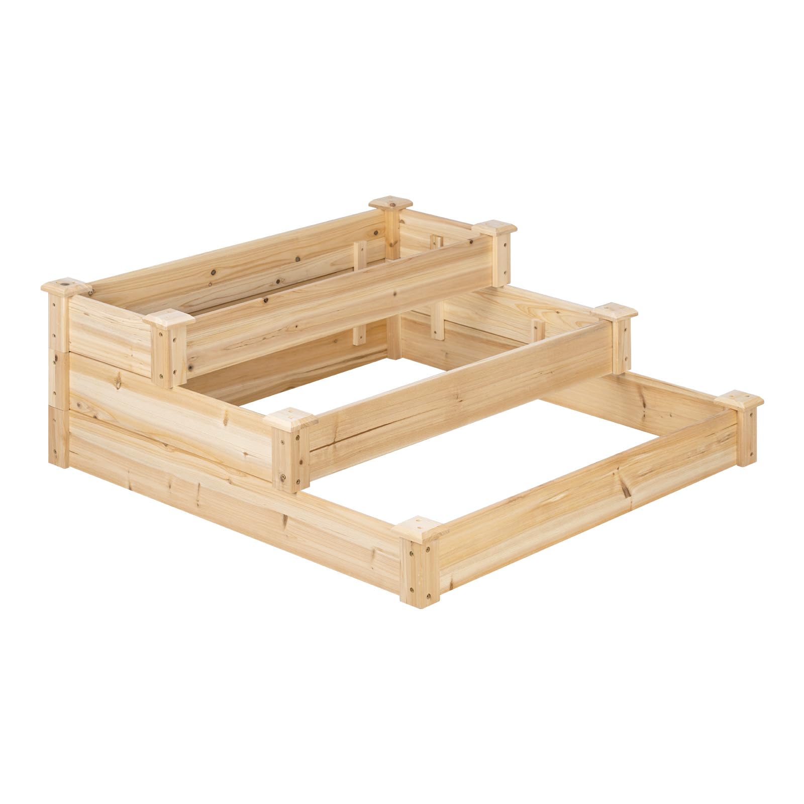WOLTU Carré Potager à 3 Niveaux, Jardinière Surélevée en Bois, Design en Escalier, avec Fond Ouvert, 92x92x35 cm, pour Terrasse, Balcon, Jardin ou Cour