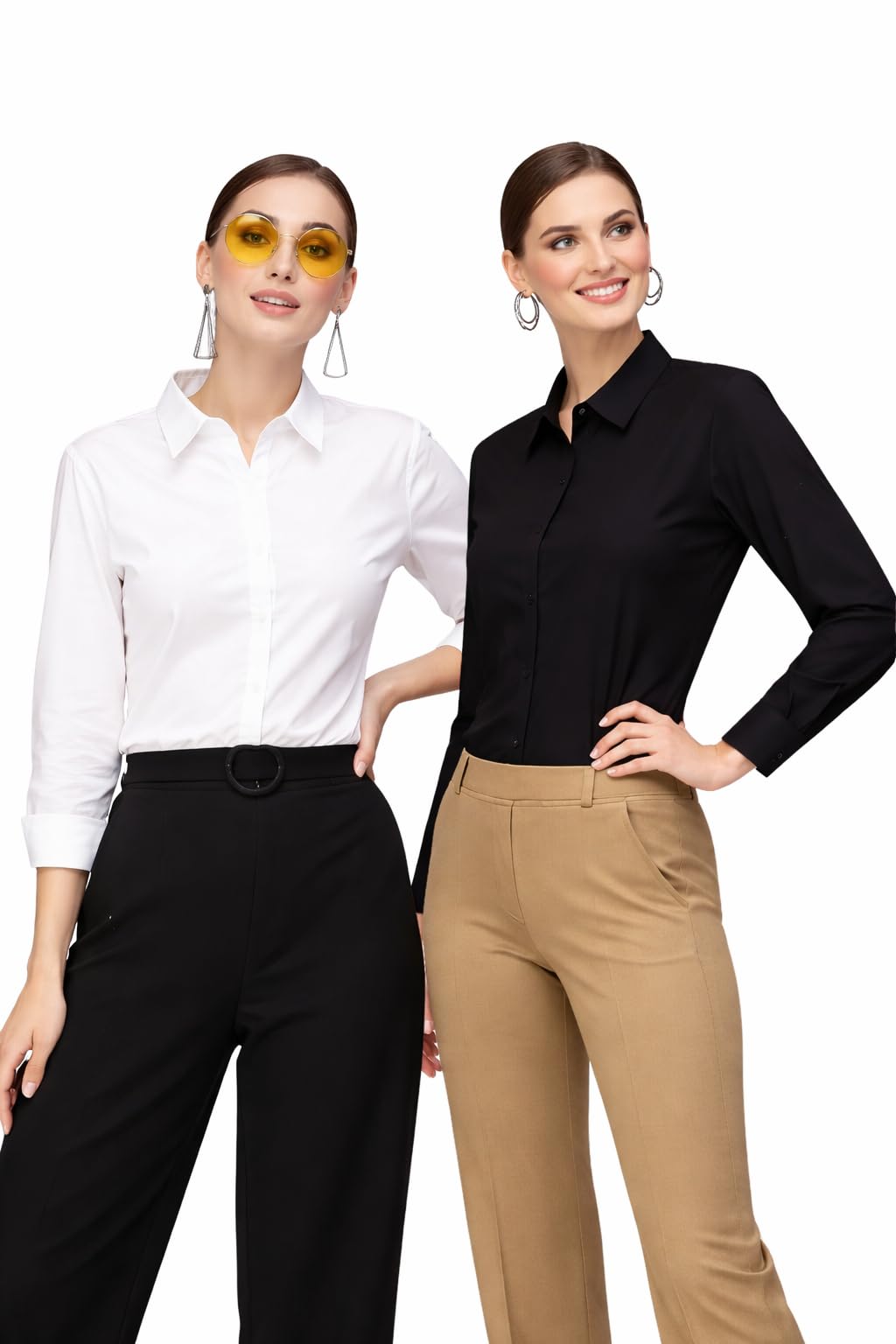 sikri fab Women’s Classic Office Shirt – White & Black Full Sleeve Button-Down, Elegant Slim Fit for Formal and Smart Casual Wear Combo (Pack of 1) (in, Alpha, S, Regular, Black - White)-picture-23