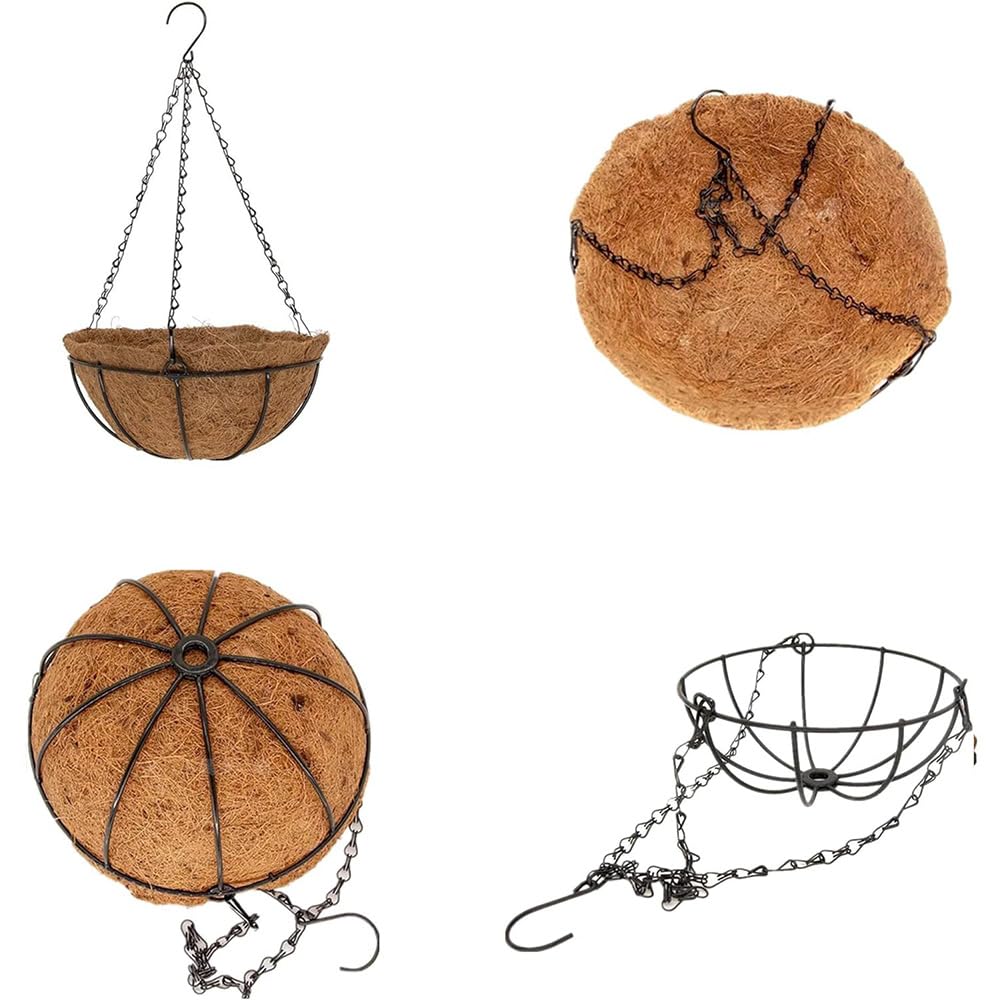VIRSUS Cesti Portavasi Sospesi in Fibra di Cocco 7486, Diametro 30 cm, Struttura e Gancio in Metallo Verniciato Nero, Fioriera vaso da Appendere, Decorazioni per Piante e Fiori (6)