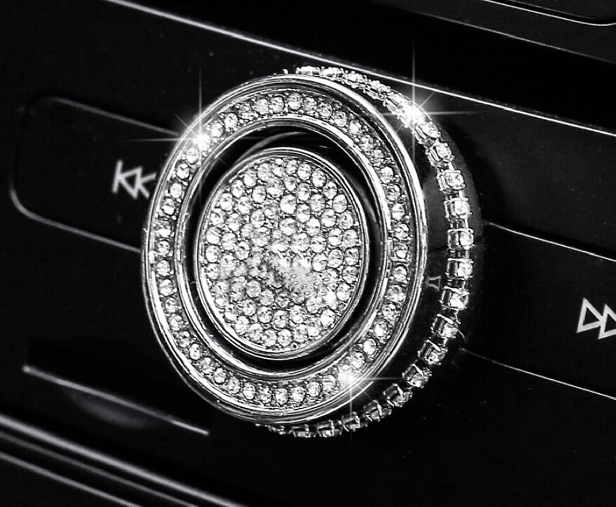 Car Inner Fitting Trim Decals Interior Bling Accessories fit for Mercedes Benz C250 GLK 300 GL 400 ML 400 2008-2015 (Silver, Air Conditioning Control knob Ring 2pcs)