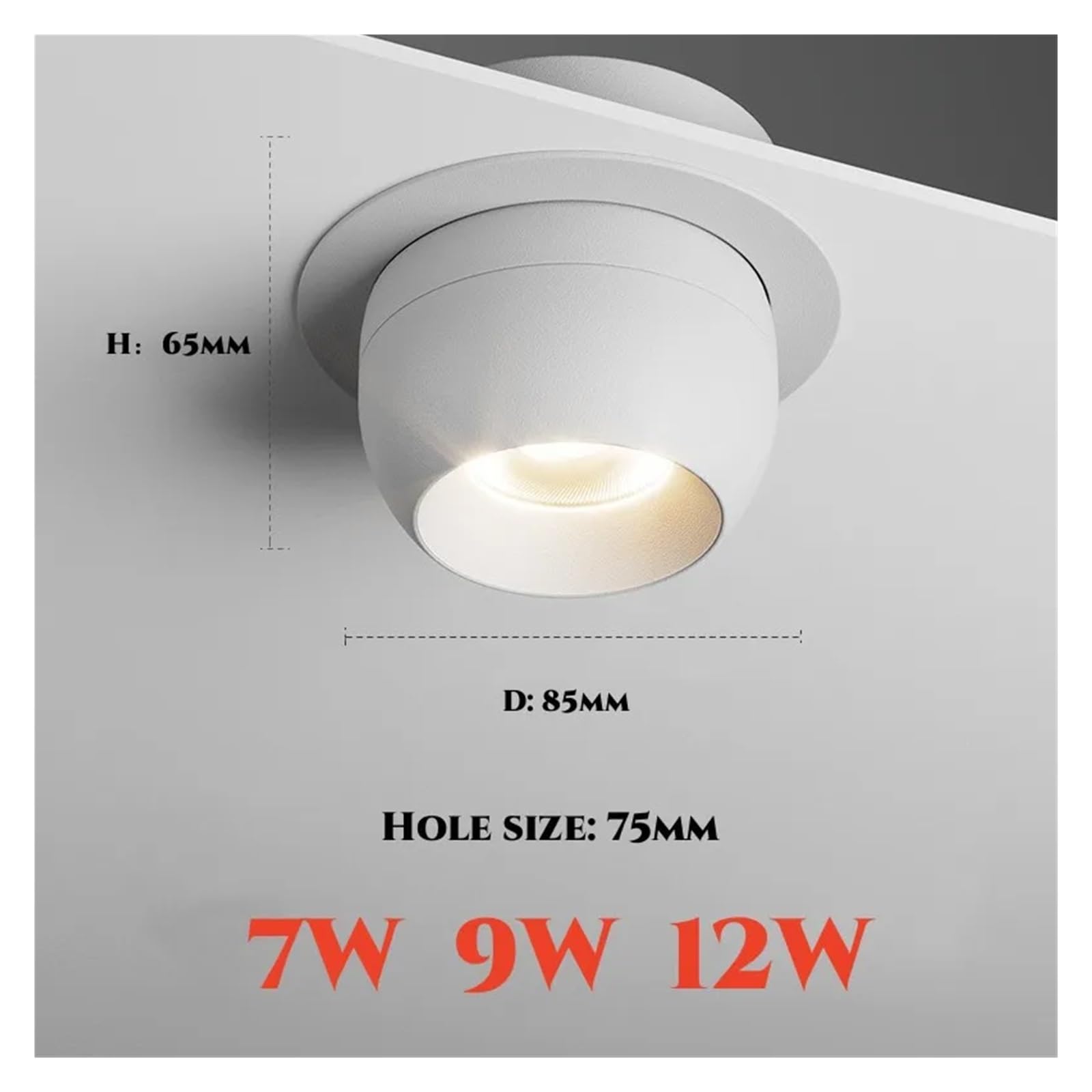 Round 355 Angle Rotate Dimmable LED COB Recessed Downlight 7W 9W 12W Ceiling Spot Light Background For Indooor Living Room(Black,NATURAL WHITE_10W)