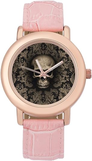 Cute Pink Leather Strap Watch for Women, Fashion Analog Wristwatch