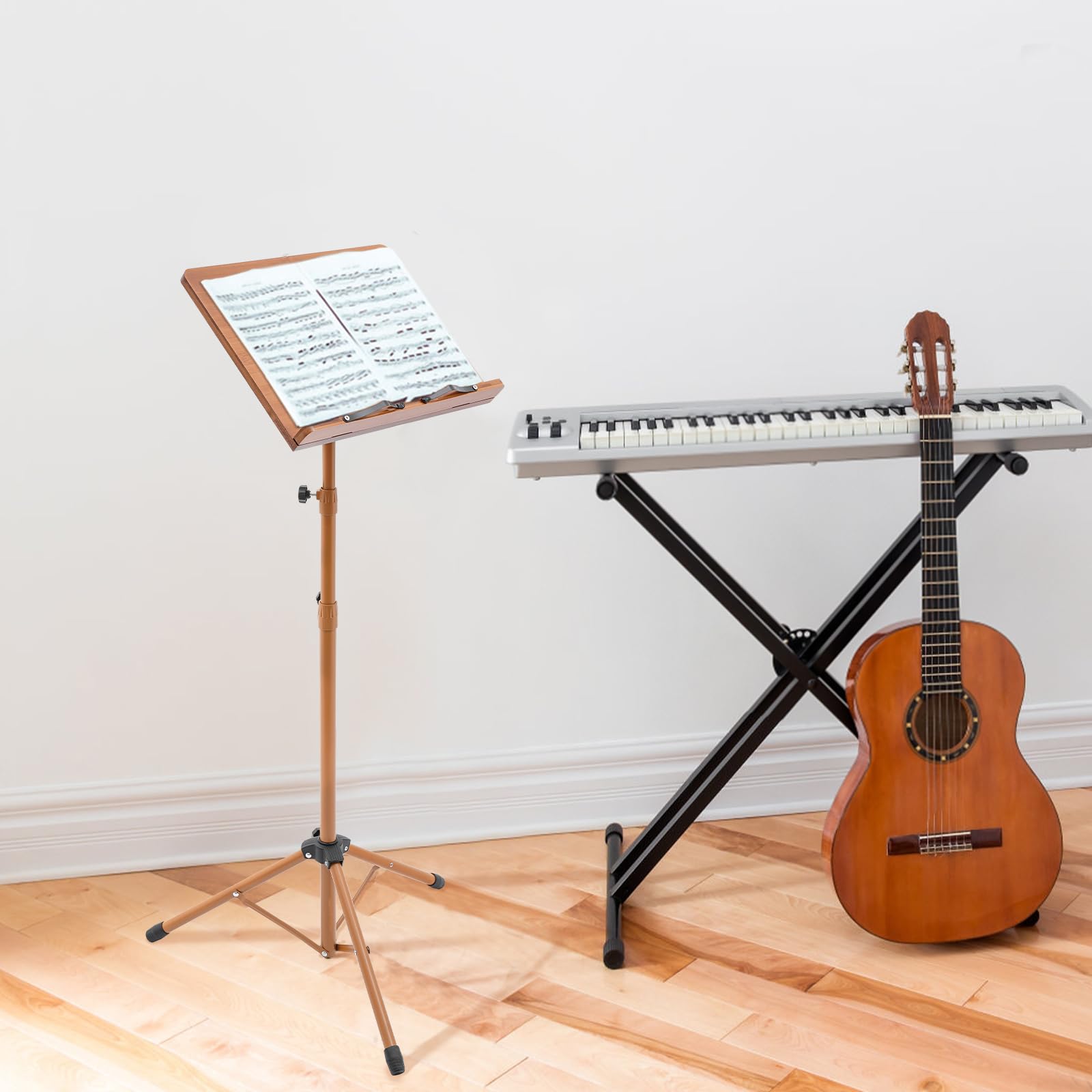 Foldable Sheet Music Stand, Professional Portable Metal Sheet Holder with Adjustable Height 27.5-70.8in, Music Stands for Instrumental Performance, Band & Travel