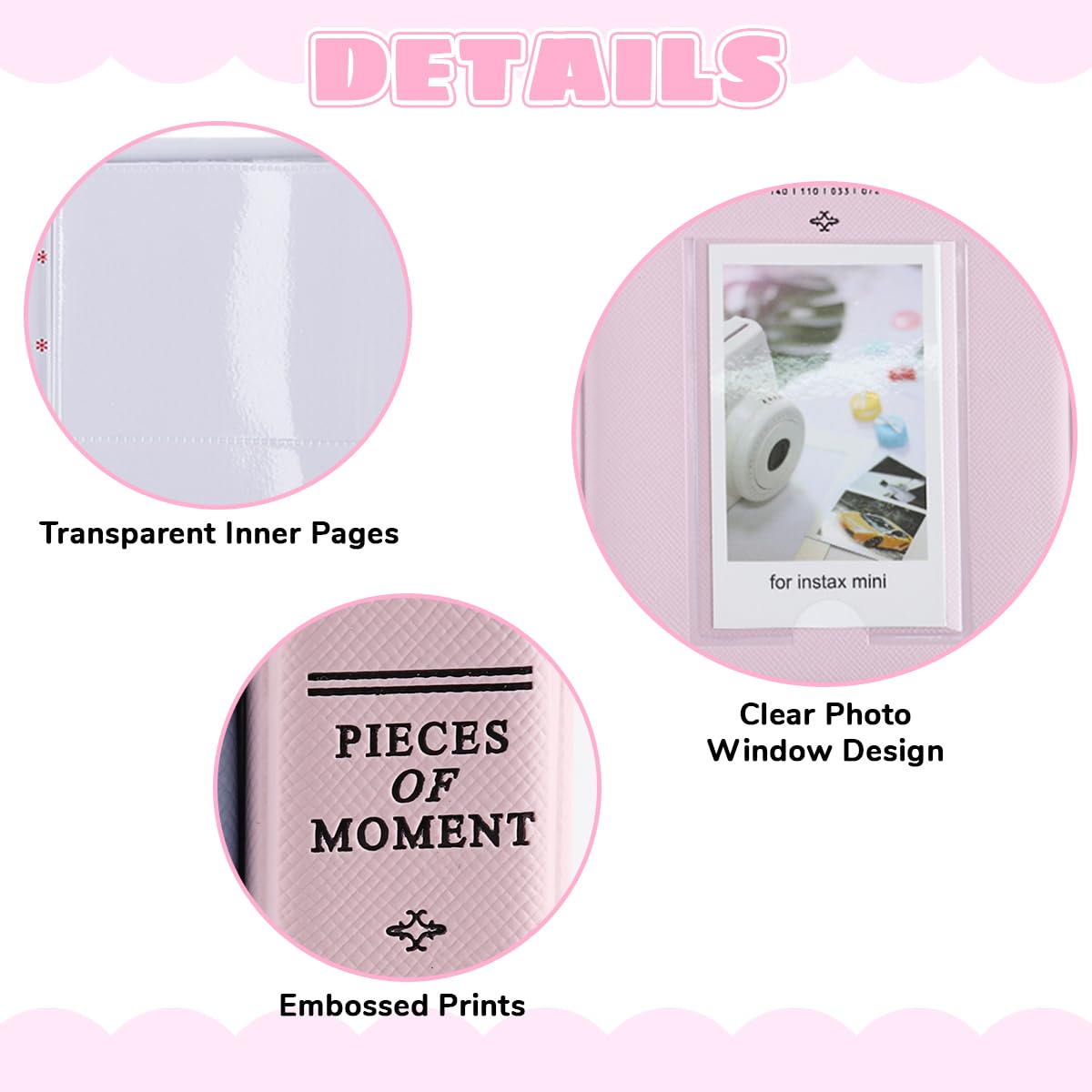 ZIBUYU® Small Photo Album for Fujifilm Instant Mini 12 11 9, 64 Pockets, Photo Album Book, Suitable for Instant Camera Film, Light Pink 1