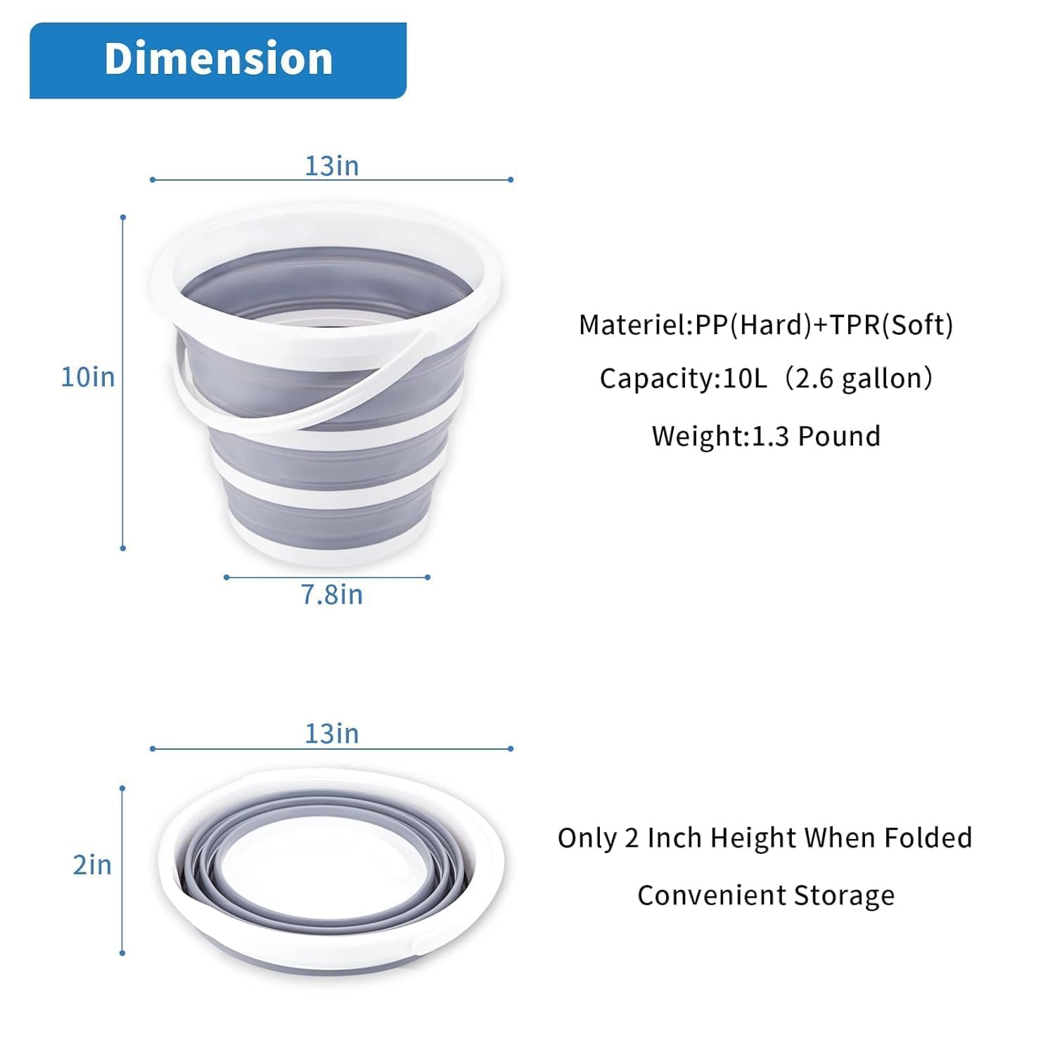 Buyntry Collapsible Bucket Folding Gallon Cleaning Bucket Mop Bucket Foldable Portable Small Plastic Water Supplies for Outdoor Garden Camping Fishing Car Wash Space Saving (10 Liter) 1