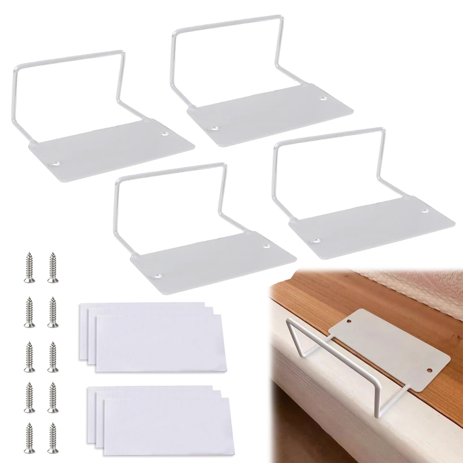 Soporte para colchón antideslizamiento de metal con tornillos y pegatinas adhesivas, tope de cama para colchón lateral, relleno de grietas para colchones, fácil instalación (4, blanco)