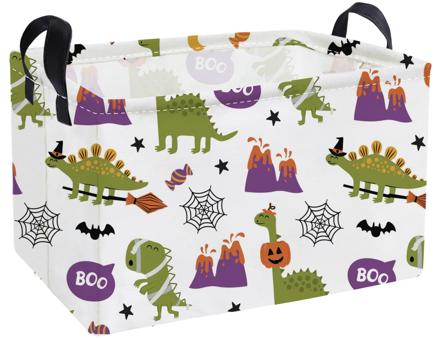 Essme Rectangular Dinosaur Helloween Basket,Kids Storage Bins Organizer with Handles for Room Decor, Gift Basket.(Dinosaur Halloween)