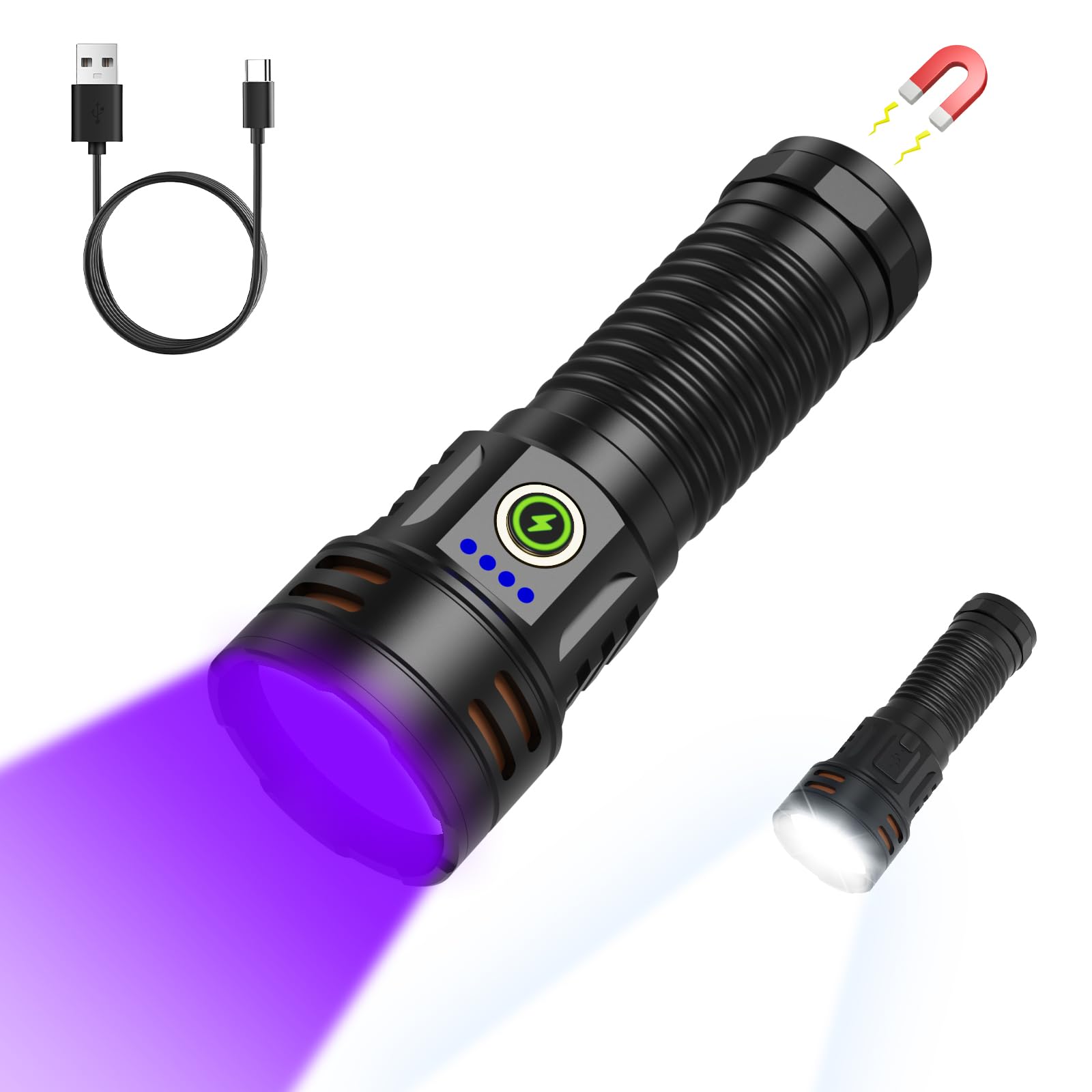iToncs 1 Piece UV Torch 395nm - 2-in-1 Black Light & White Light, 7 Modes, 5000 mAh Battery, USB-C Rechargeable, IPX5 Waterproof, UV Light for Pet Urine, Scorpions, Amber, Outdoor & Inspection-image-39
