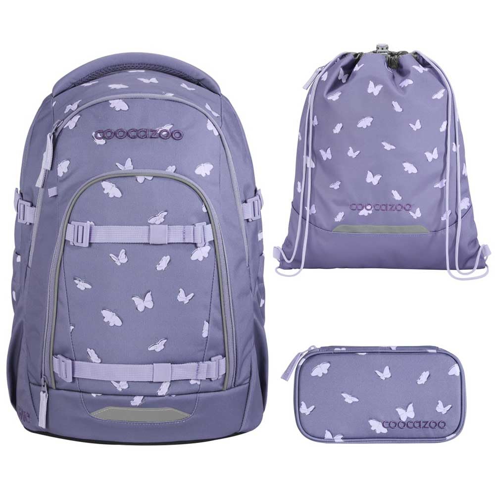 coocazoo MATE Schulranzen-Set 3tlg für Mädchen und Jungen ab der 4. Klasse mit Rucksack. Schlamperetui und Sportbeutel (Reflective Wings)