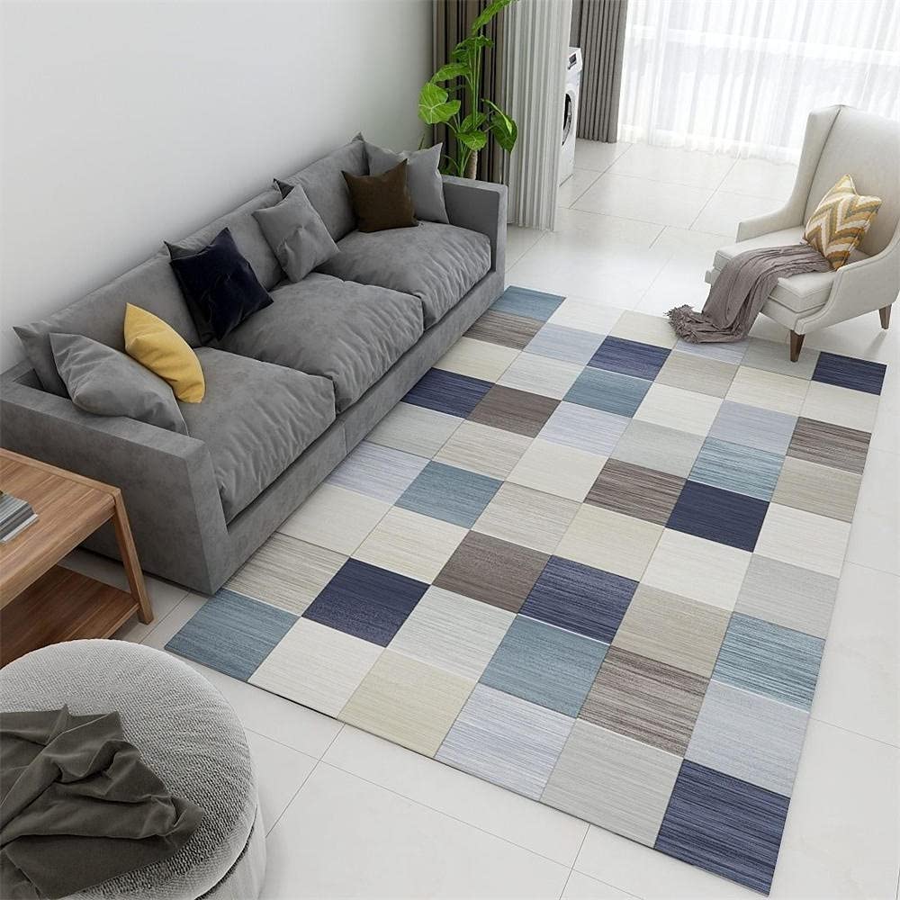 Tapis de chambre fille ado moderne bleu et beige graphique