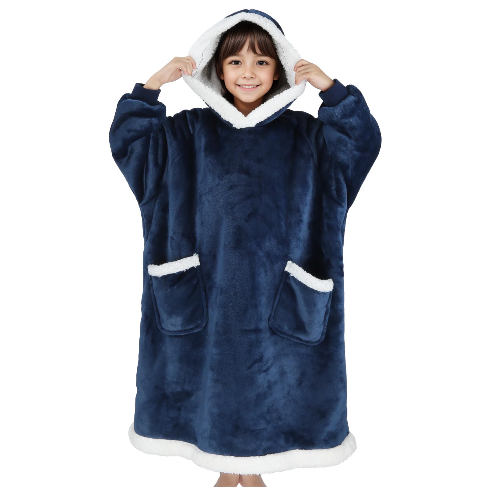 IvyH Long Blanket Hoodie Fleece Blanket Hoodie Blanket with Pockets Wearable Blanket Sherpa TV Sweatshirt Blanket Winter Robe