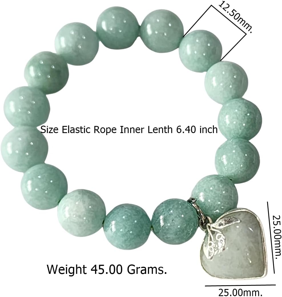 Premium Natural Green Jade Bracelet with 12.5mm Beads & Jade Heart Pendant – Handmade Stretch Healing Crystal for Wealth, Health, Love & Protection – Unisex Jewelry Gift Bag Ready. - Image 3