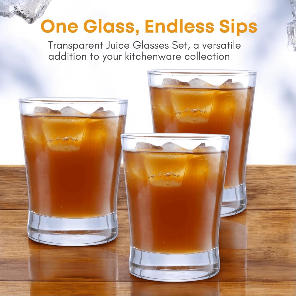 Yera Stylo Tumbler | for Juice, Beer, etc | Glass Mug Set | 345ml, Set of 6, Clear Glass 3