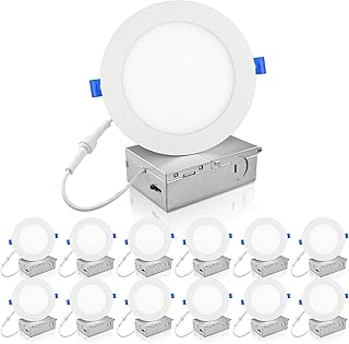 ECOELER 12 Pack 6 Inch Slim LED Recessed Lighting with Junction Box, 5000K Daylight, Dimmable Dimmable Can-Killer Downlight, 12W 1100Lm High Brightness Wafer Lights, ETL & FCC Listed