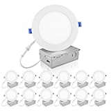 ECOELER 12 Pack 6 Inch Slim LED Recessed Lighting with Junction Box, 5000K Daylight, Dimmable Dimmable Can-Killer Downlight, 12W 1100Lm High Brightness Wafer Lights, ETL & FCC Listed