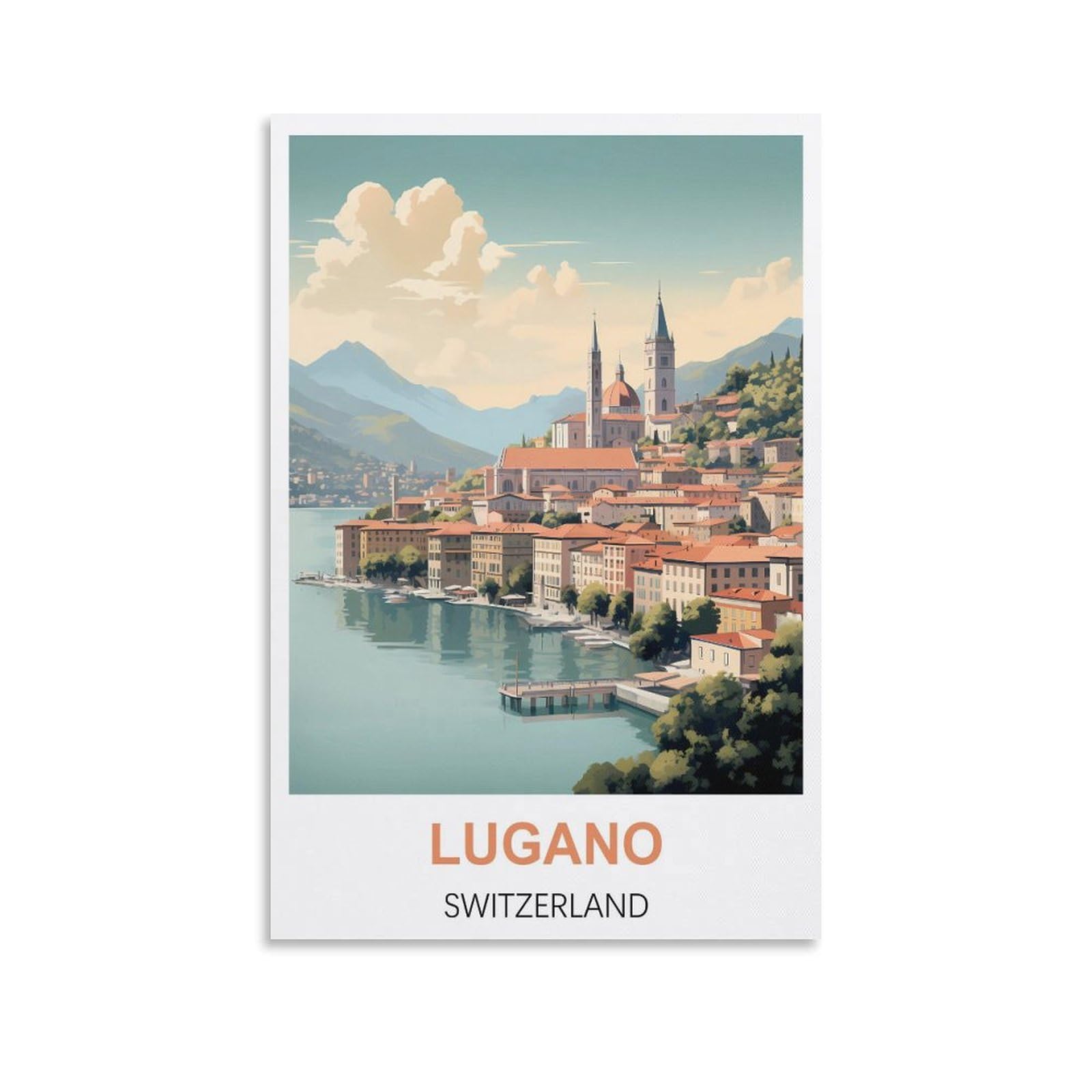 Vintage Metal Tin Signs Lugano Switzerland,Wall Art Decorative Plaque Decor for Home Livingroom Bedroom Cafes Coffee Bars Decoration Gifts 30x40cm