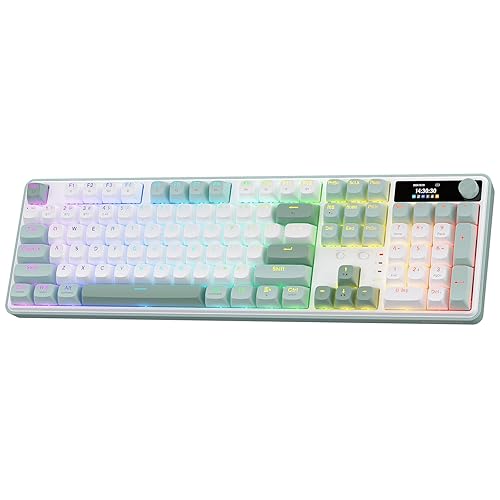 Redragon K761 Wireless Gasket Gaming Keyboard w/Hype Screen & Knob, 104 Keys Mechanical Keyboard, Easy-Control 1.26’’ TFT Info Display, 5-Layer Noise Dampening, Custom Linear Switch, Jade Cloud Color - Jade Cloud - 104 Keys