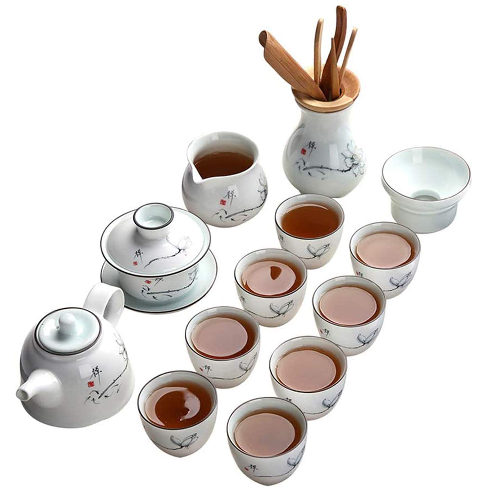 Juego de té de Kung Fu para el hogar Hueco de Porcelana Blanca/Juego de té japonés de cerámica/Tetera Pintada a Mano/Taza de té/Ceremonia del té